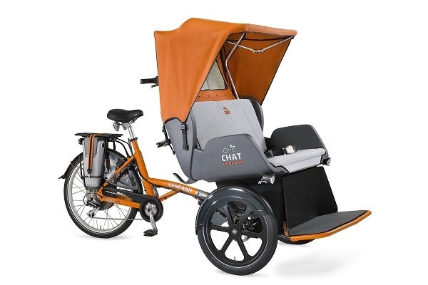 Chat rickshaw transport bike orange with canopy