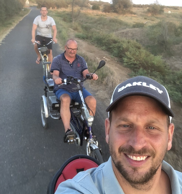 Cycling together in France with tricycle