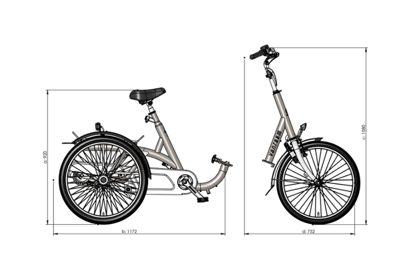 measurements Midi side divisible frame - Van Raam