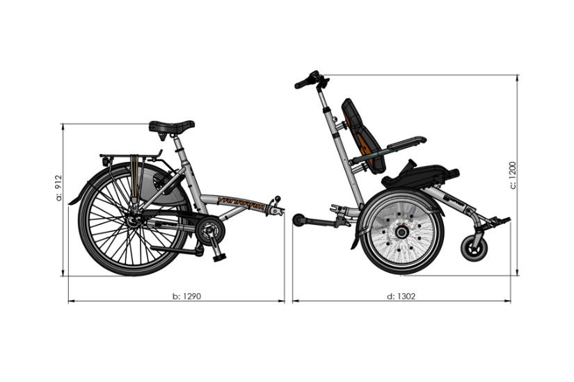 Measurements Van Raam OPair side detachable frame