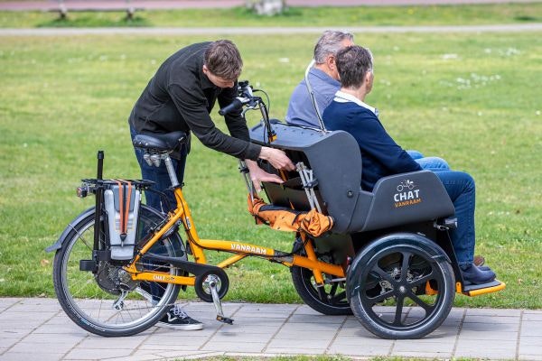 Chat rickshaw bike by Van Raam with foldable canopy