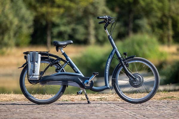 Van Raam Balance tiefeinsteiger Fahrrad mit 2 Füßen auf dem Boden