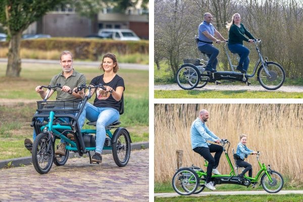 Three tricycle tandems by Van Raam in comparison Fun2Go Twinny Plus Kivo Plus