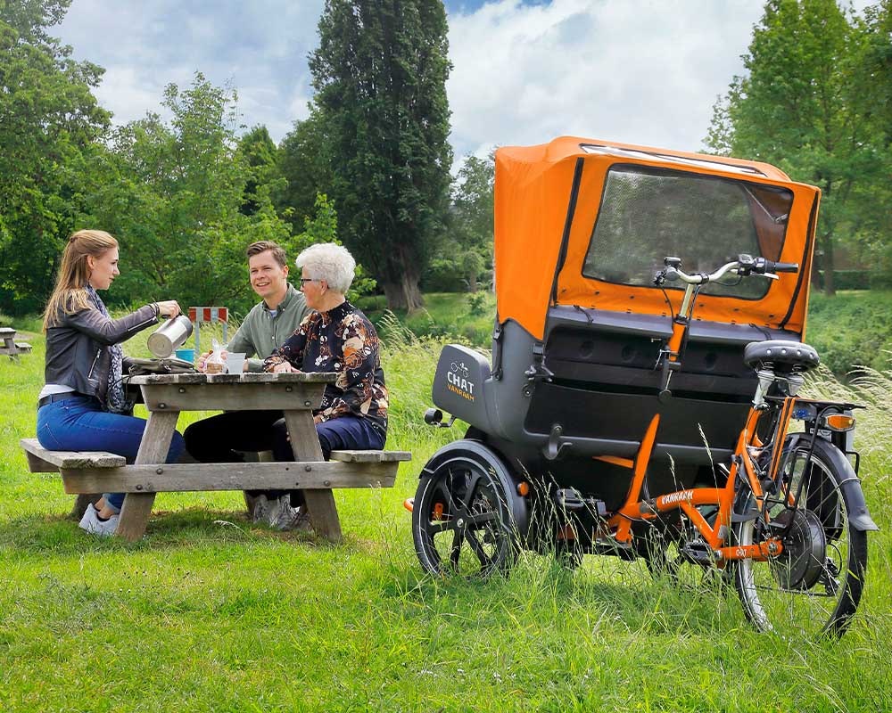 Rickshaw Chat Van Raam as bicycle taxi for the elderly