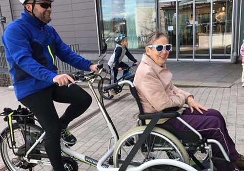 Van Raam VeloPlus wheelchair bike as bicycle taxi Jimlog Finland