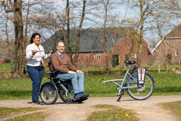 Van Raam OPair bike with wheelchair in front detachable frame