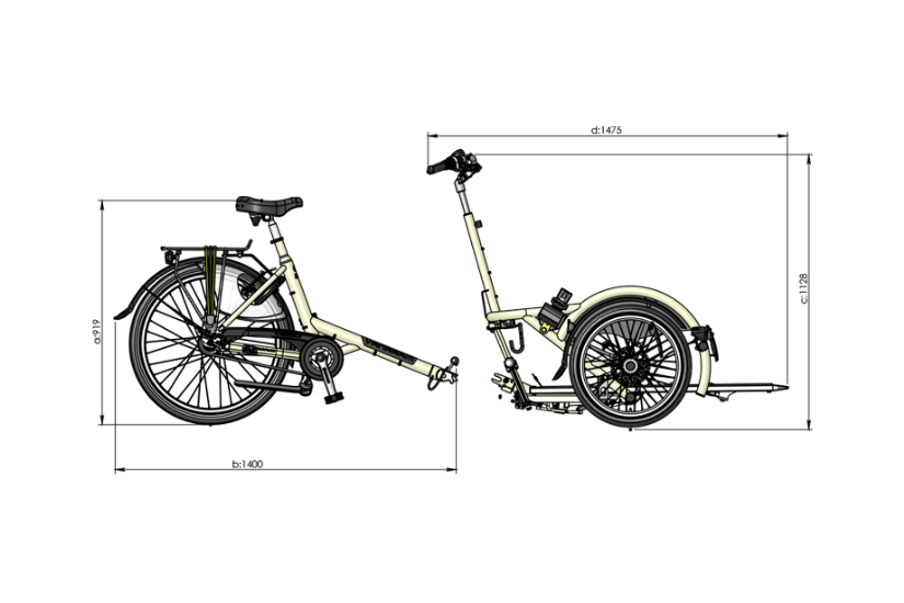 Maatvoering Van Raam VeloPlus deelbaar frame