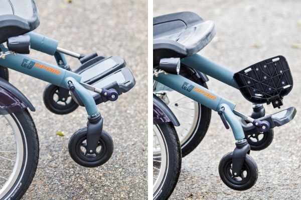 Unique driving characteristics of the wheelchair bicycle OPair foot rests