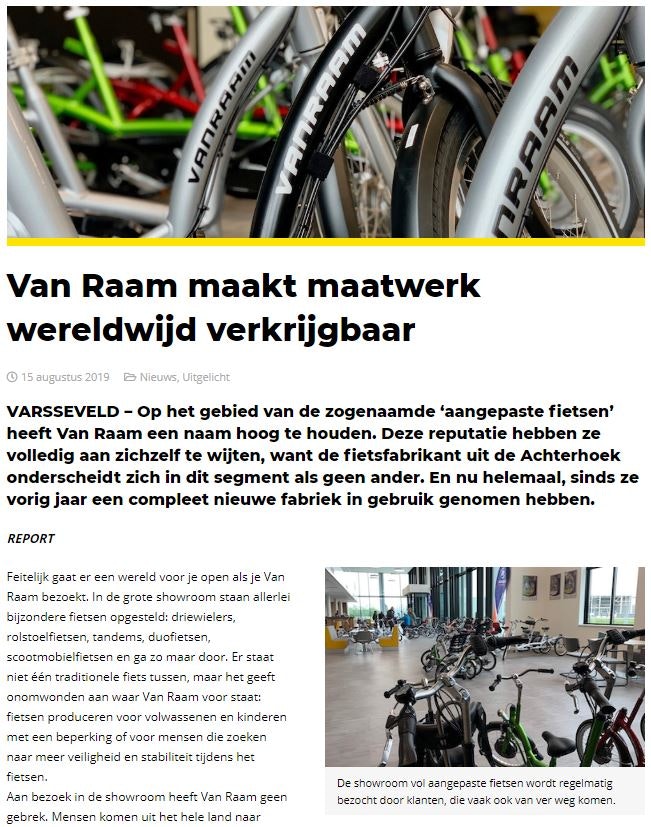 Artikel Van Raam aangepaste fietsen wereldwijd verkrijgbaar