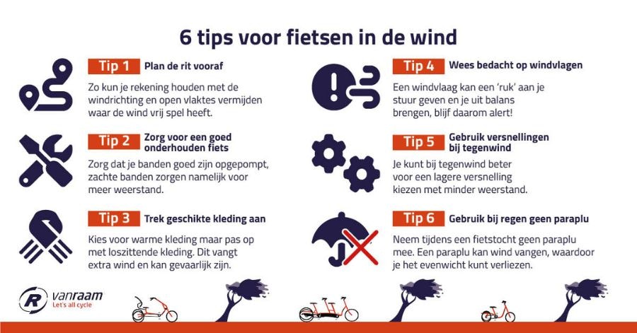 6 tips voor fietsen in de wind infographic