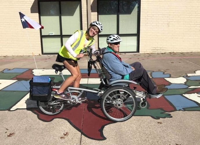 Lone star wheelers Cycling with senior citizen OPair Van Raam wheelchair bike