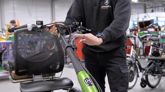 Inspection of the parking brake on a Van Raam bicycle