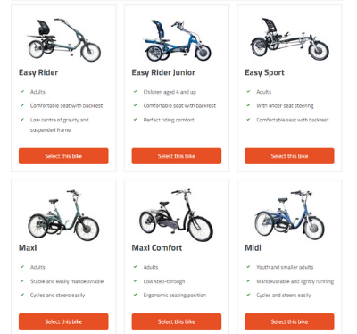 Van Raam bike configurator put together your bike overview