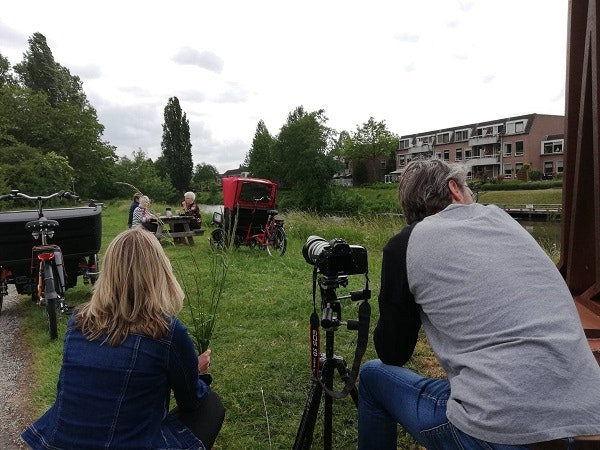 Rickshaw cargo bike Chat photo shoot Van Raam picnic table