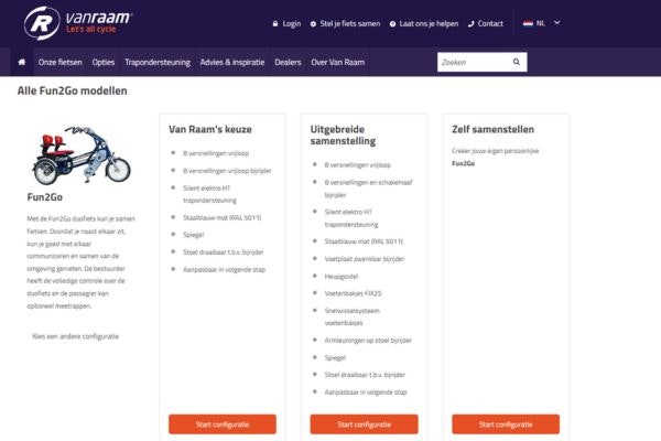 Zelf je Van Raam duofiets Fun2Go samenstellen met de configurator