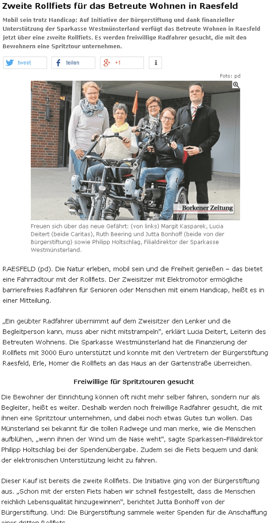 Mobil sein trots Handizap mit dem Rollfiets