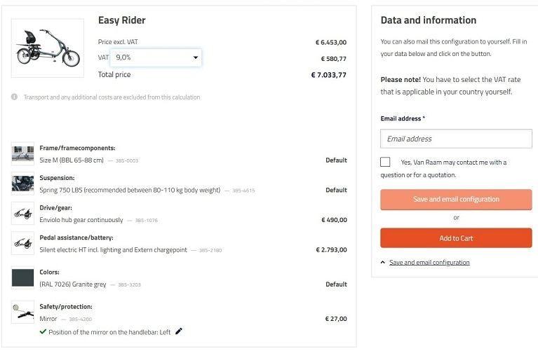 van raam configurator configuring a bike Receive a unique configuration code