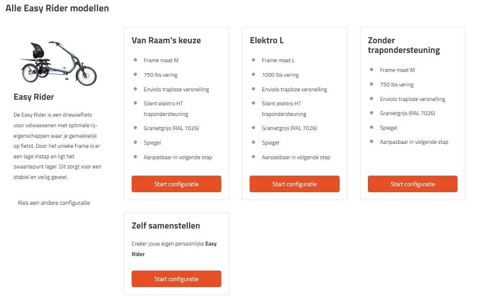 Van Raam configurator zelf je fiets samenstellen voorgeconfigureerde fietsen