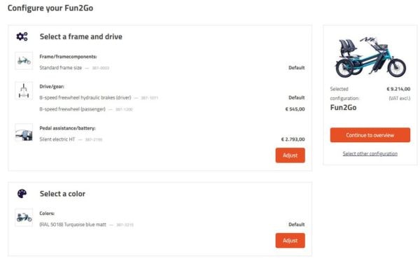 configure your van raam side by side tandem with the online configurator