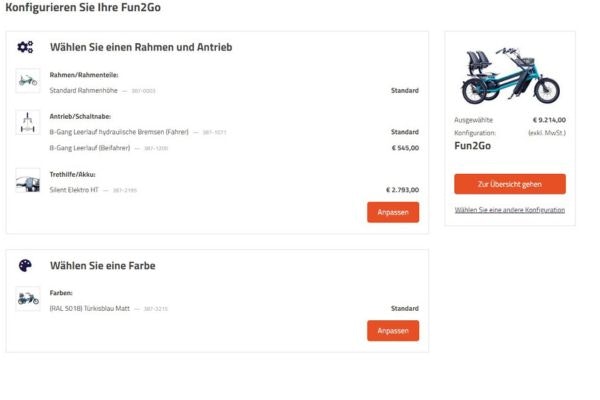 Stellen Sie Ihr Fun2Go Duo Rad selbst im Konfigurator zusammen