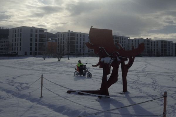 Zitdriewielfiets in de sneeuw