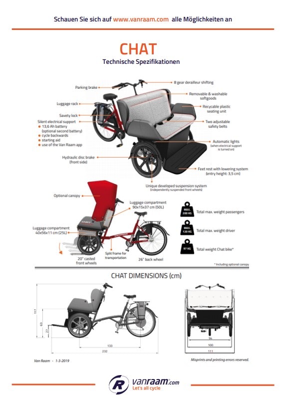 chat transportfahrrad spezifikationen van raam