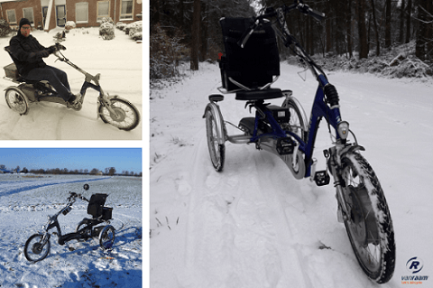 Driewieler fietsen in de sneeuw gebruiker