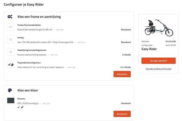 Fiets configureren in Van Raam webshop voor dealers