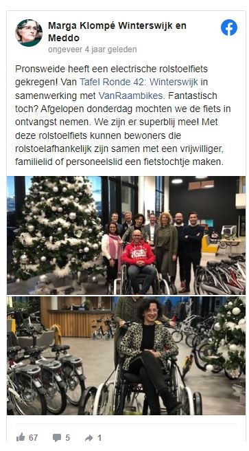 Facebookbericht Marga Klompe Winterswijk rolstoelfiets
