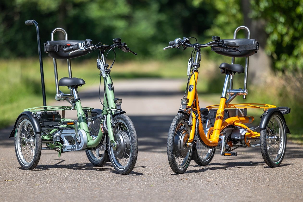 Van Raam Mini tricycle for special needs child reseda green and yellow orange