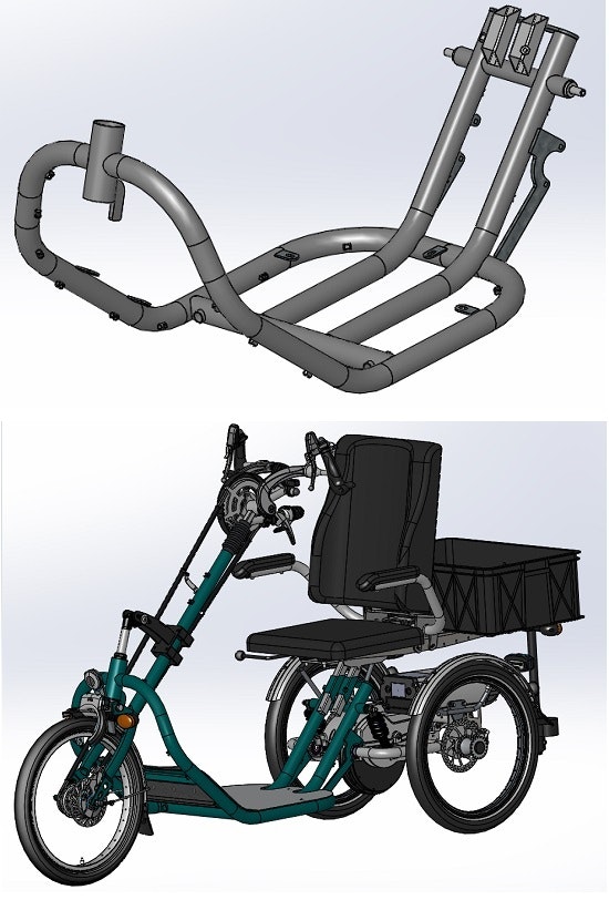 Frame en volledige fiets in SolidWorks (3D)