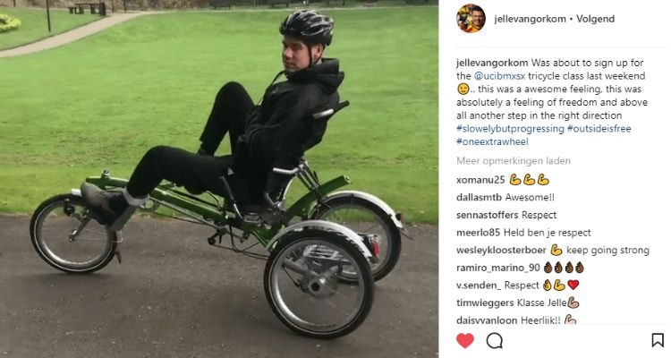 Jelle van Gorkom op driewielfiets van Van Raam Jelle van Gorkom op driewielfiets van Van Raam
