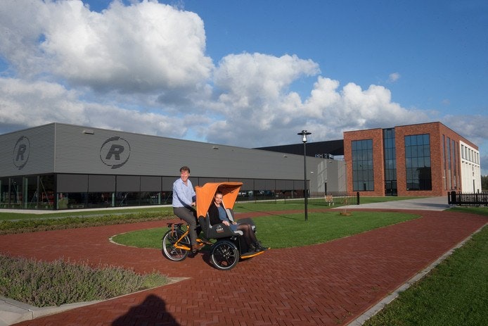 Test ride on bicycle test track at bicycle factory Van Raam