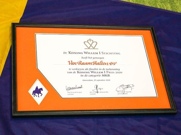 Van Raam finalist Koning Willem 1 Award certificate