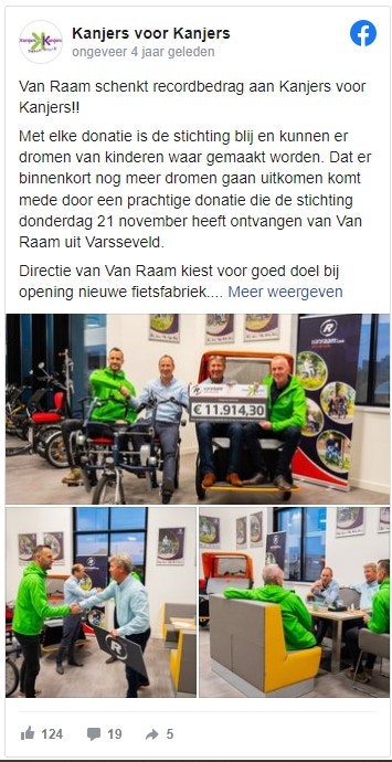 Van Raam donates cheque to the Kanjers voor Kanjers foundation