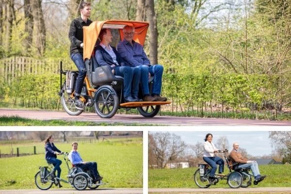 Bike with 2 seats Chat rickshaw bike and wheelchair bikes VeloPlus and OPair
