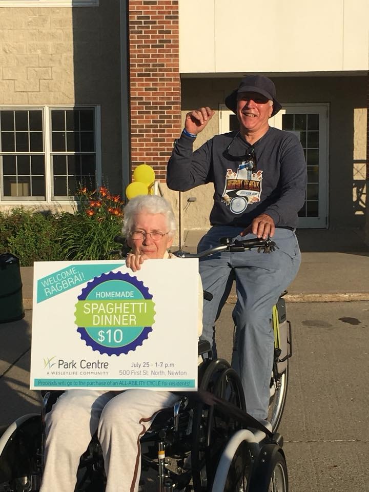 wheelchair transport bike with elderly fundraiser