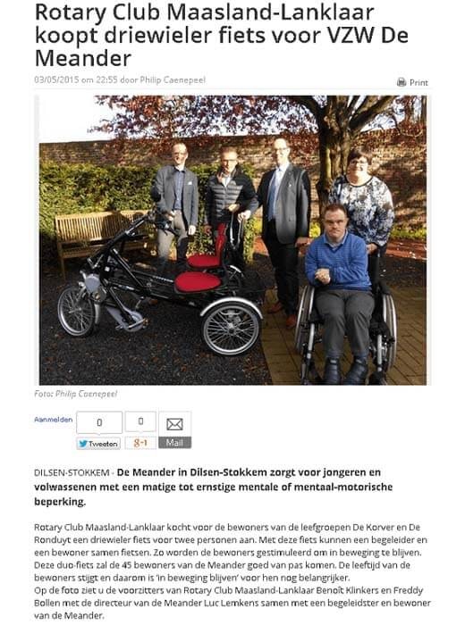 Van Raam Fun2Go duofiets rotary club driewieler fiets voor VZW