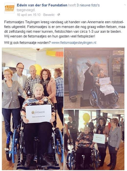 Fun2Go duofiets Van Raam voor Fietsmaatjes Teylingen van Edwin van der Sar foundation