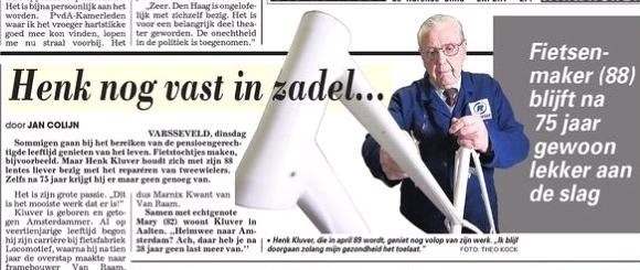 Henk Kluver in de Telegraaf