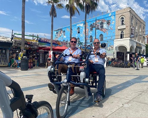 Van Raam on a trade mission to the United States Fun2Go side-by-side tandem Venice Beach Los Angeles