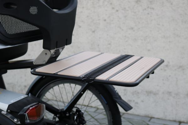 Luggage platform slides along with the seat on Easy Rider 3 tricycle