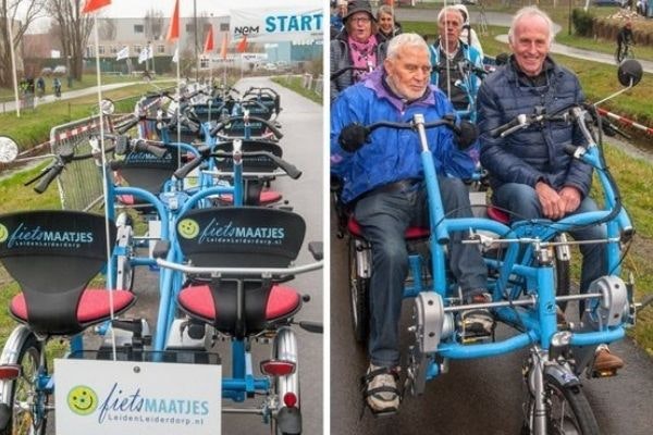 Joop Zoetemelk volunteer Fietsmaatje on Van Raam Fun2Go sinde by side tandem