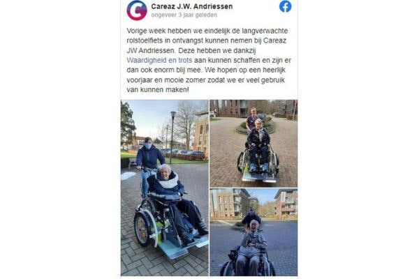 Facebookpost Careaz JW Andriessen rolstoelfiets VeloPlus