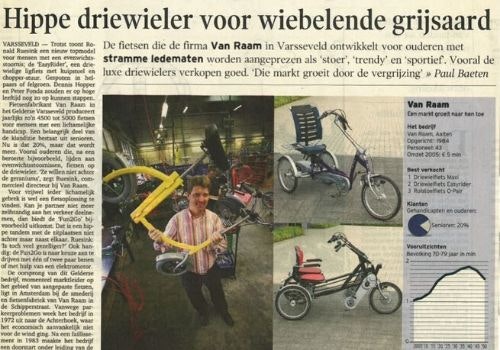 Van Raam fietsfabrikant van aangepaste fietsen in Financieel Dagblad in 2006