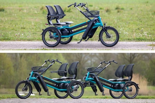 Default colors for Van Raam bicycles Fun2Go side-by-side tandem and FunTrain side-by-side tandem trailer