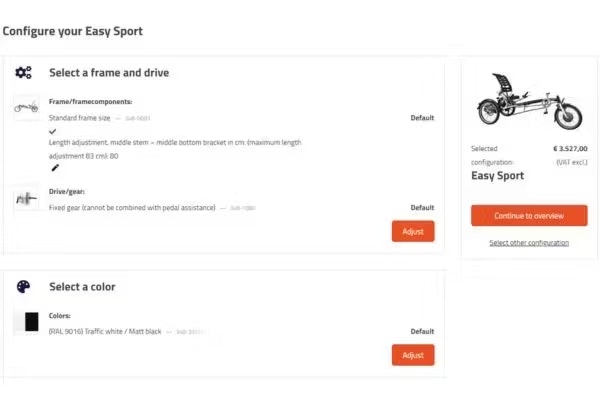 Van Raam configurator de velos adaptes uniques