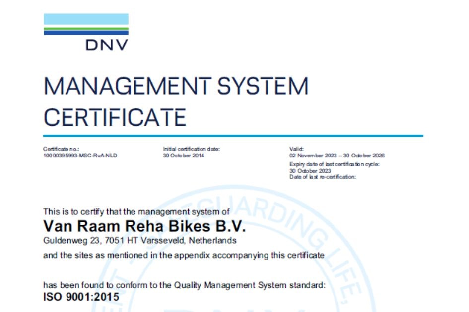 Van Raam ISO 9001 2015 Certificate