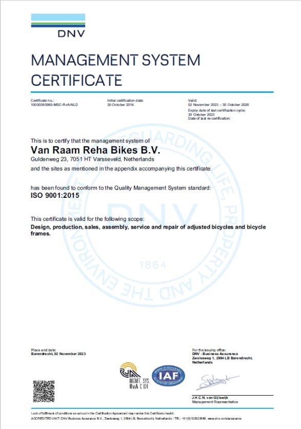 ISO 9001 2015 Certificate Van Raam