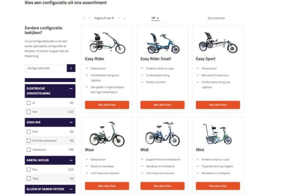 Van Raam fiets configurator fiets samenstellen overzicht